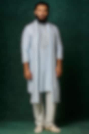 Aqua Silk Pearl Embroidered Kurta Set by Vanshik at Pernia's Pop Up Shop