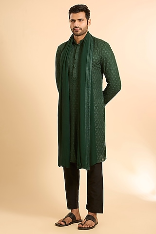 Green Georgette Lucknowi Kurta Set by Vanshik