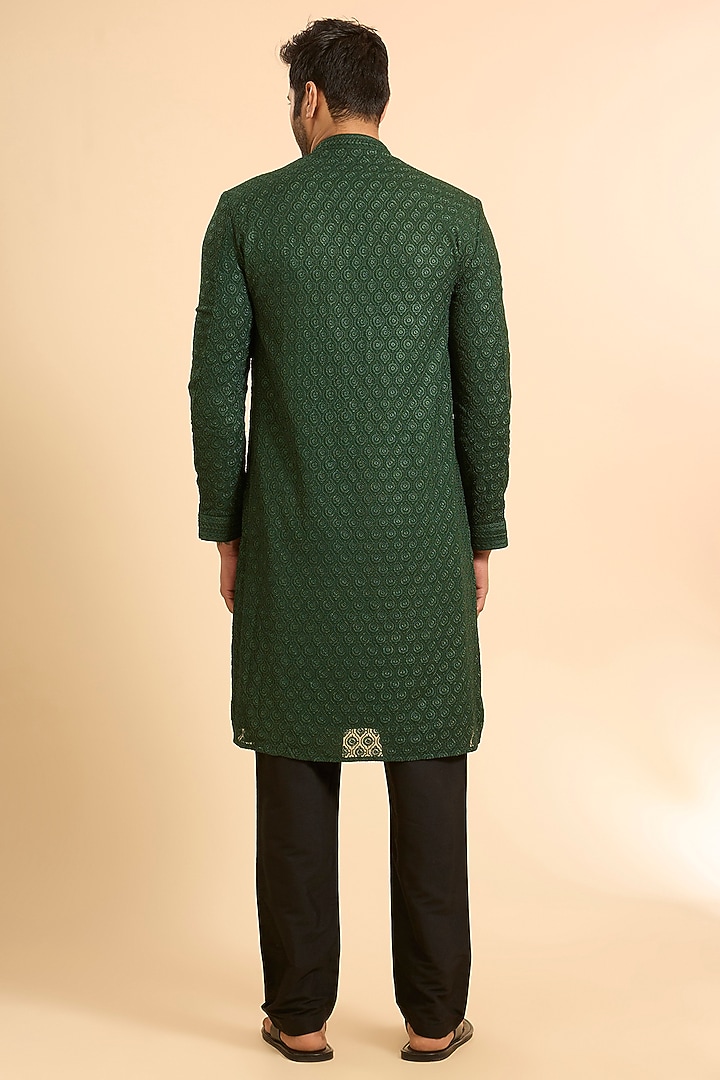 Green Georgette Lucknowi Kurta Set by Vanshik at Pernia's Pop Up Shop