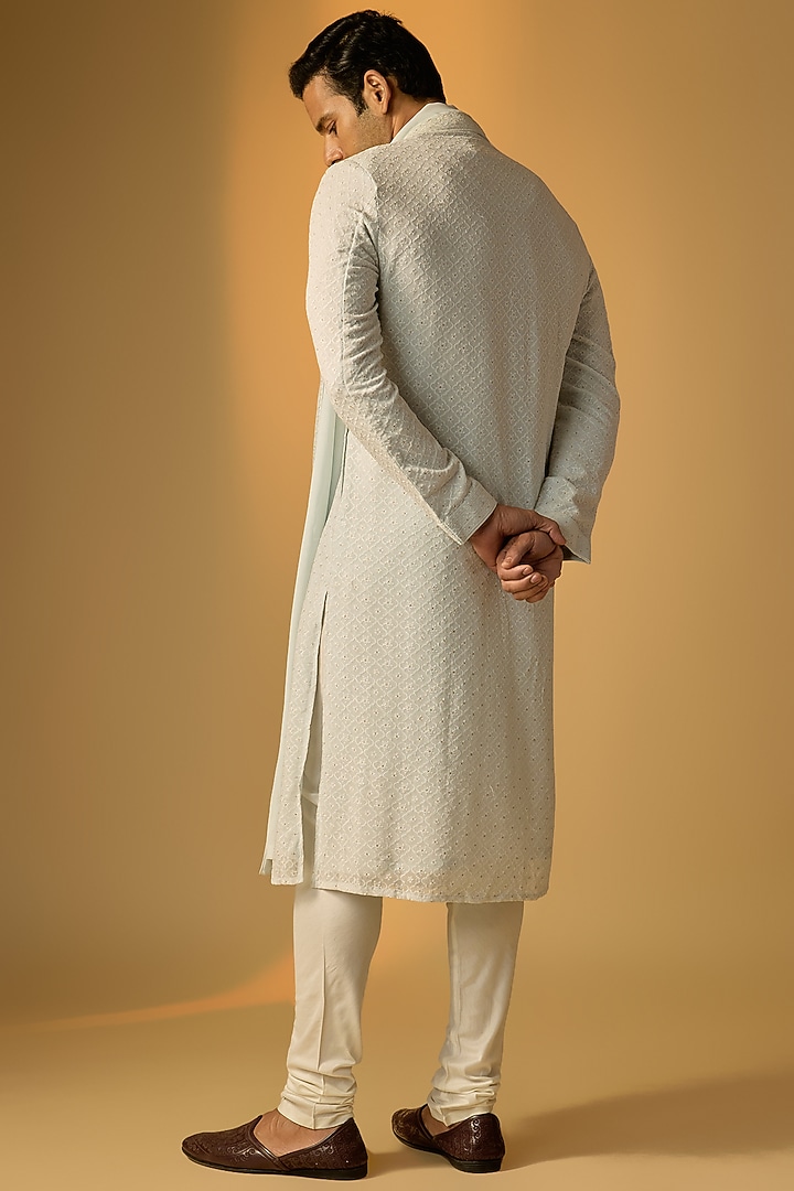 Aqua Blue Georgette Lucknowi Kurta Set by Vanshik at Pernia's Pop Up Shop