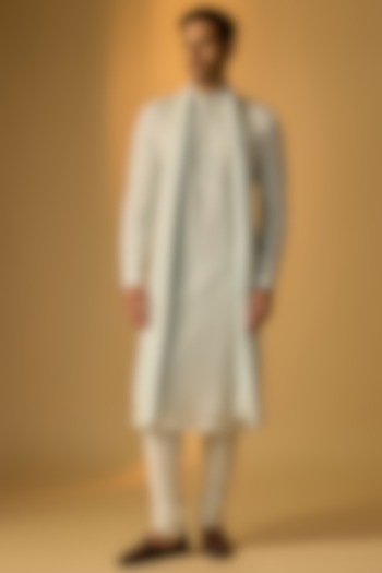 Aqua Blue Georgette Lucknowi Kurta Set by Vanshik at Pernia's Pop Up Shop