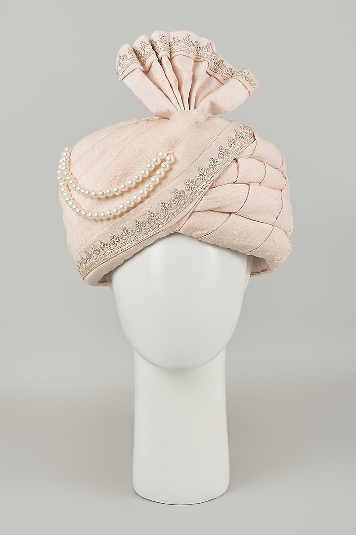 Blush Pink Raw Silk Dori Embroidered Safa by Vanshik at Pernia's Pop Up Shop