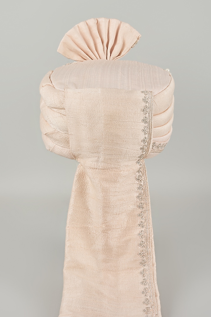 Blush Pink Raw Silk Dori Embroidered Safa by Vanshik at Pernia's Pop Up Shop