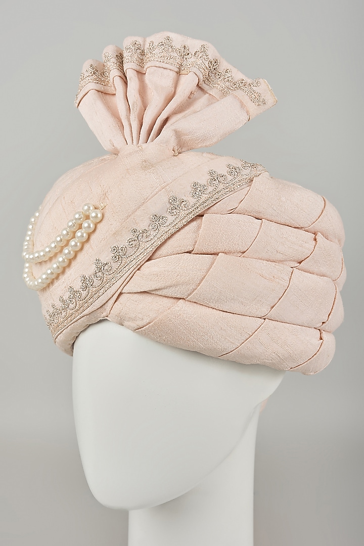 Blush Pink Raw Silk Dori Embroidered Safa by Vanshik at Pernia's Pop Up Shop