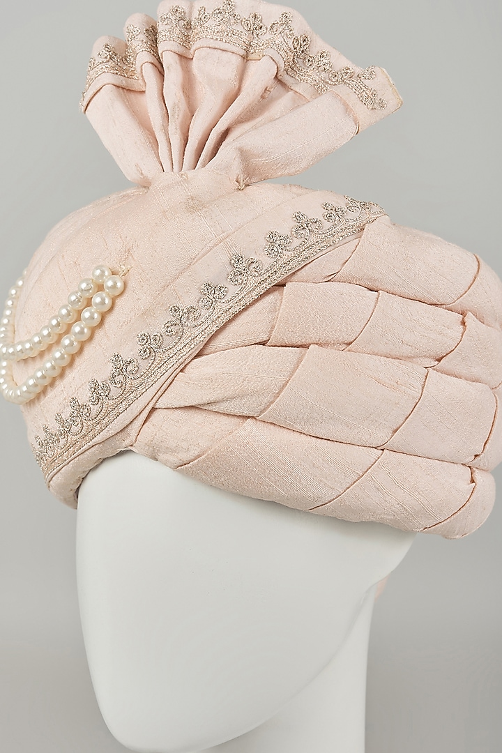 Blush Pink Raw Silk Dori Embroidered Safa by Vanshik at Pernia's Pop Up Shop