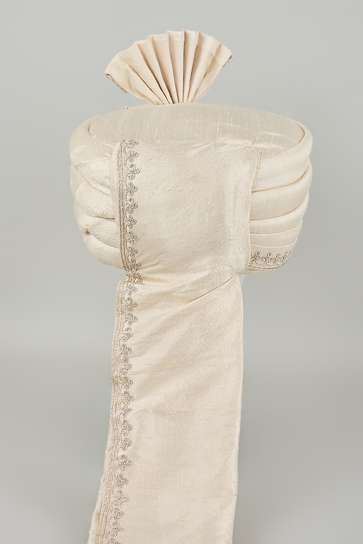 Pearl White Raw Silk Dori Embroidered Safa by Vanshik at Pernia's Pop Up Shop