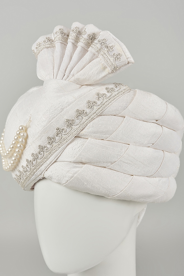 Ivory Raw Silk Dori Embroidered Safa by Vanshik at Pernia's Pop Up Shop