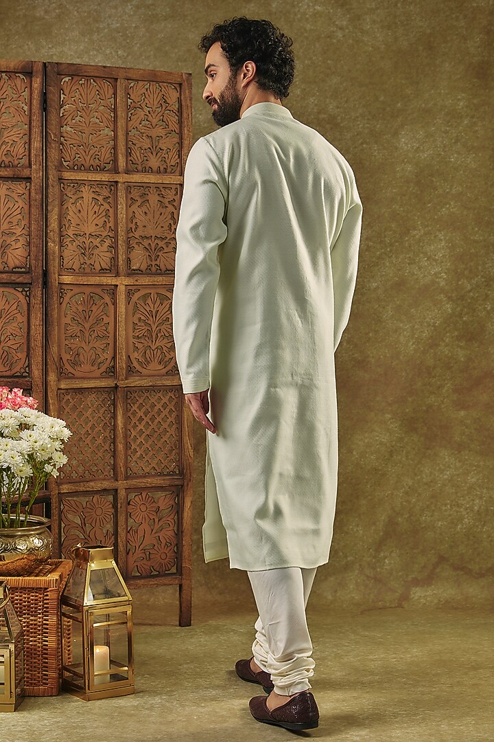Mint Blended SIlk Jacquard Kurta Set by Vanshik at Pernia's Pop Up Shop