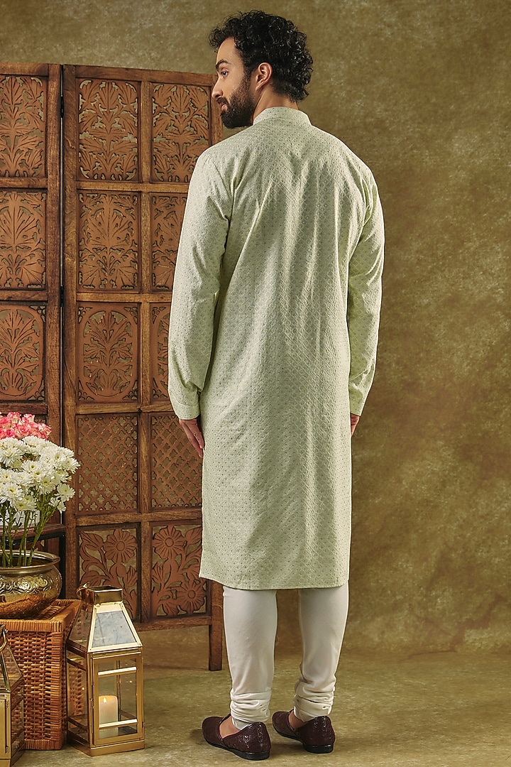 Mint Green Blended Silk Sequins Embroidered Kurta Set by Vanshik at Pernia's Pop Up Shop