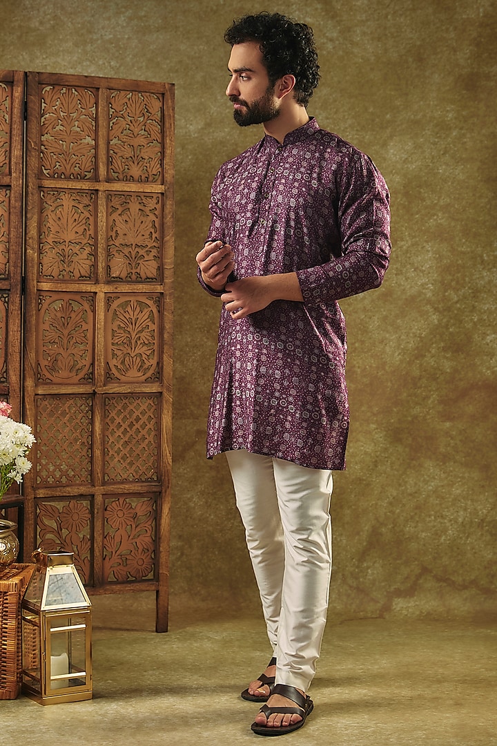 Magenta Soft Silk Digitally Printed Kurta by Vanshik