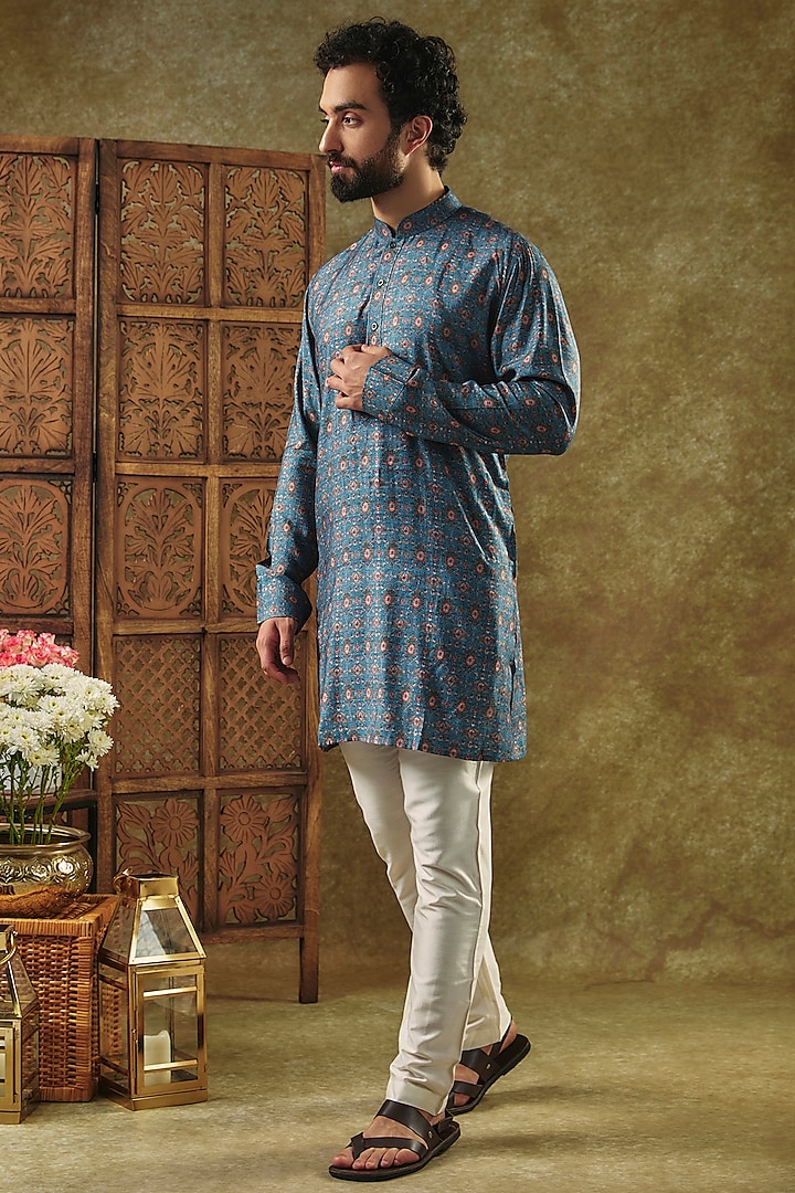 Blue Soft Silk Digital Printed Kurta by Vanshik at Pernia's Pop Up Shop