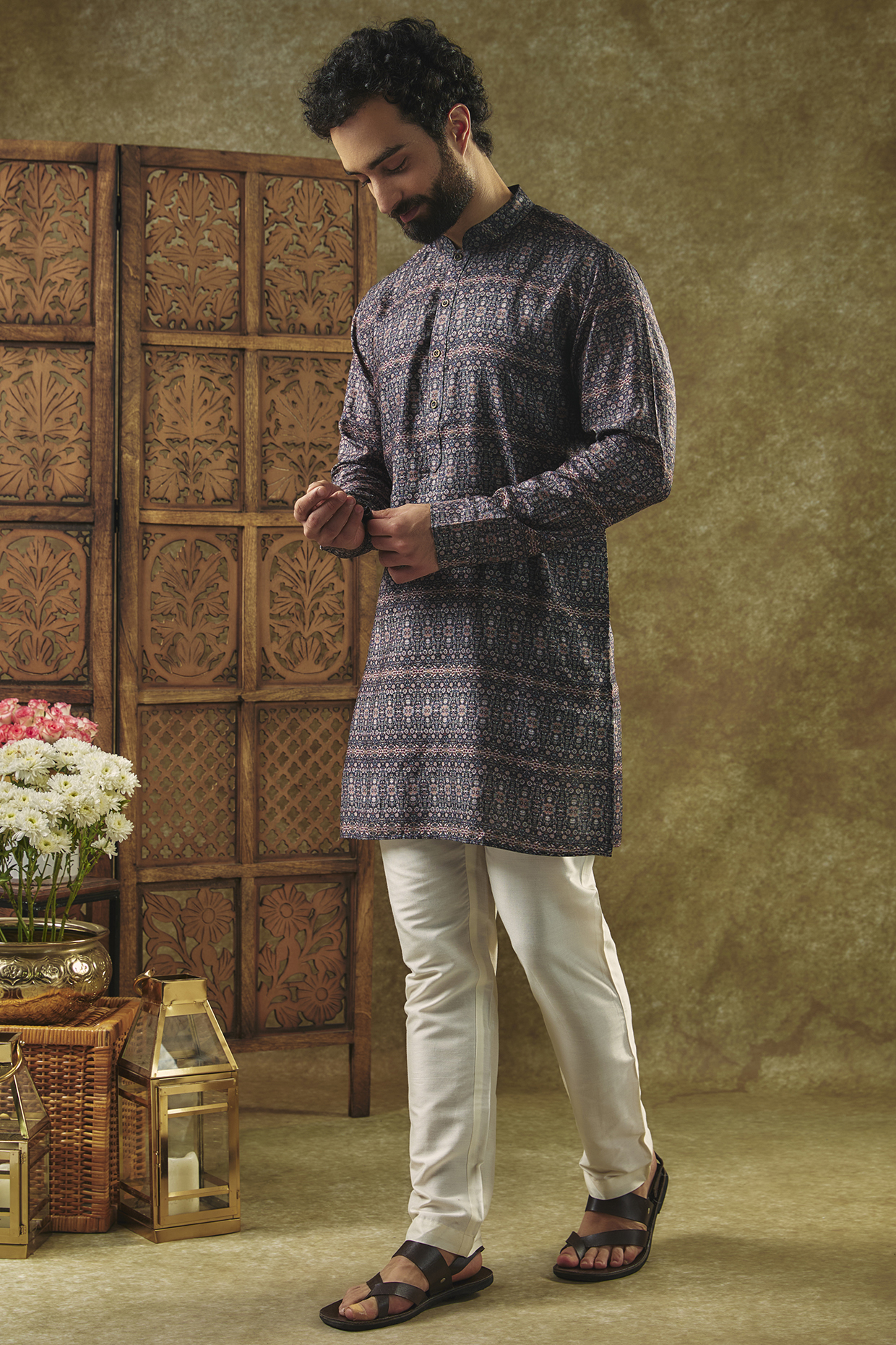 Black Soft Silk Digital Printed Kurta by Vanshik at Pernia's Pop Up Shop