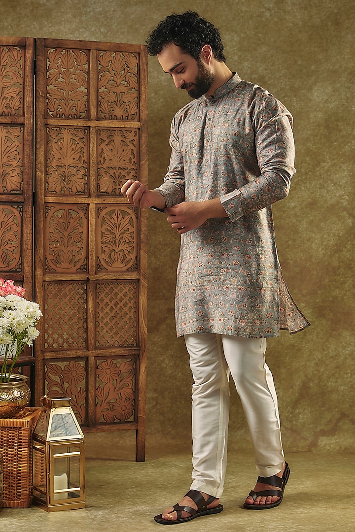 Beige Soft Silk Digital Printed Kurta by Vanshik at Pernia's Pop Up Shop