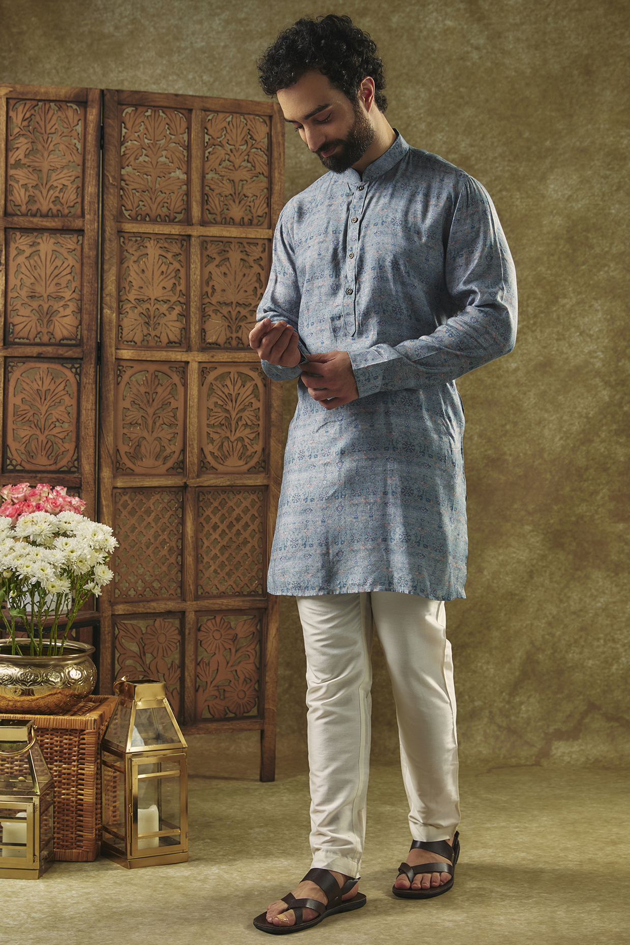 Aqua Soft Silk Digital Printed Kurta by Vanshik at Pernia's Pop Up Shop