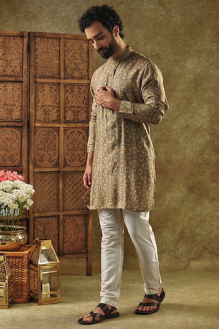 Beige Soft Silk Digital Printed Kurta by Vanshik at Pernia's Pop Up Shop
