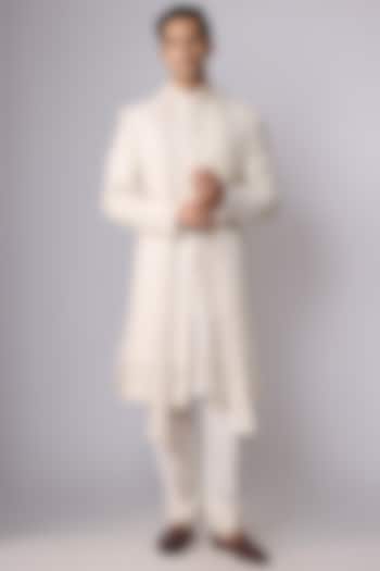 Ivory Silk Groom Sherwani Set by Vanshik at Pernia's Pop Up Shop
