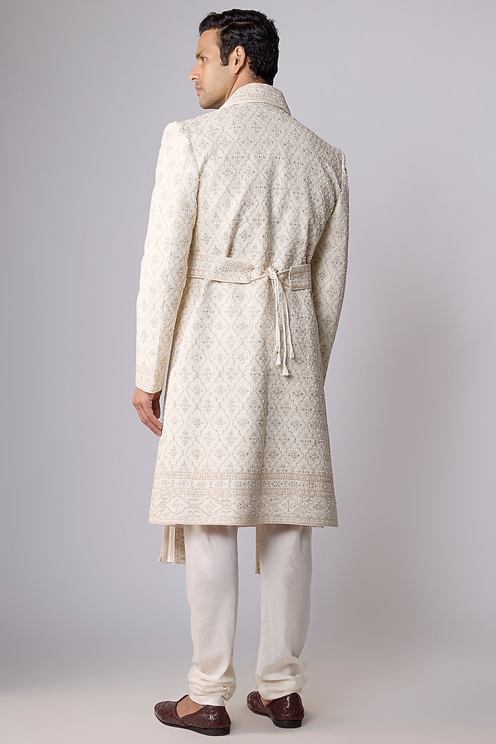 Ivory Silk Groom Sherwani Set by Vanshik at Pernia's Pop Up Shop