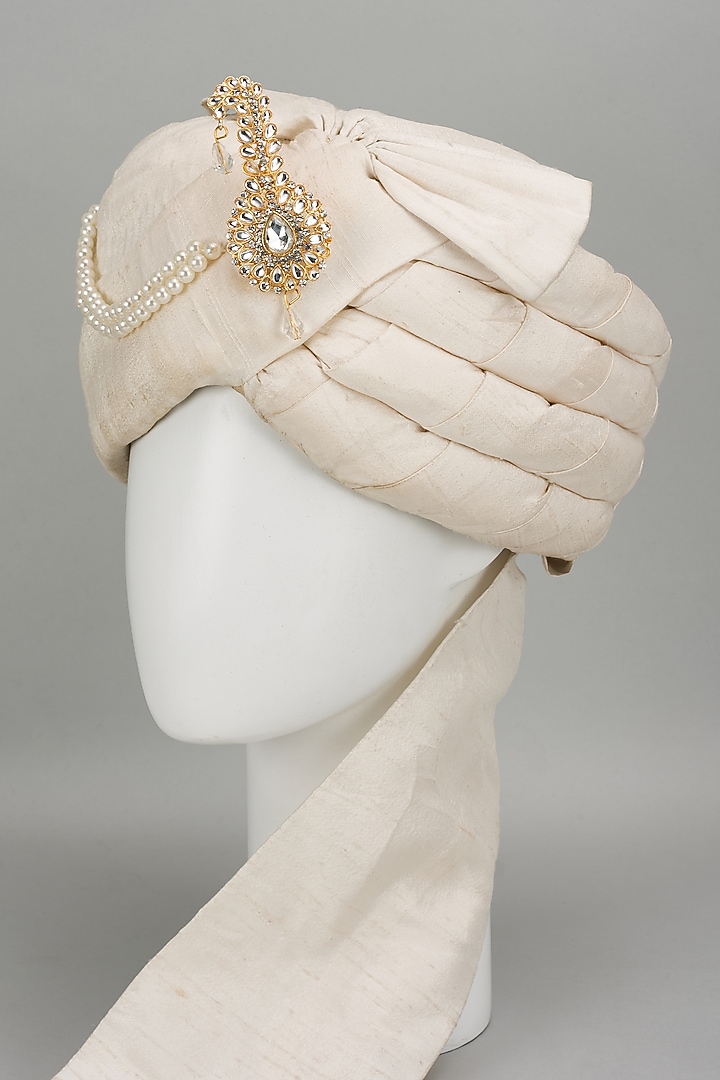 Ivory Raw Silk Safa & Kalangi (Set Of 2) by Vanshik at Pernia's Pop Up Shop