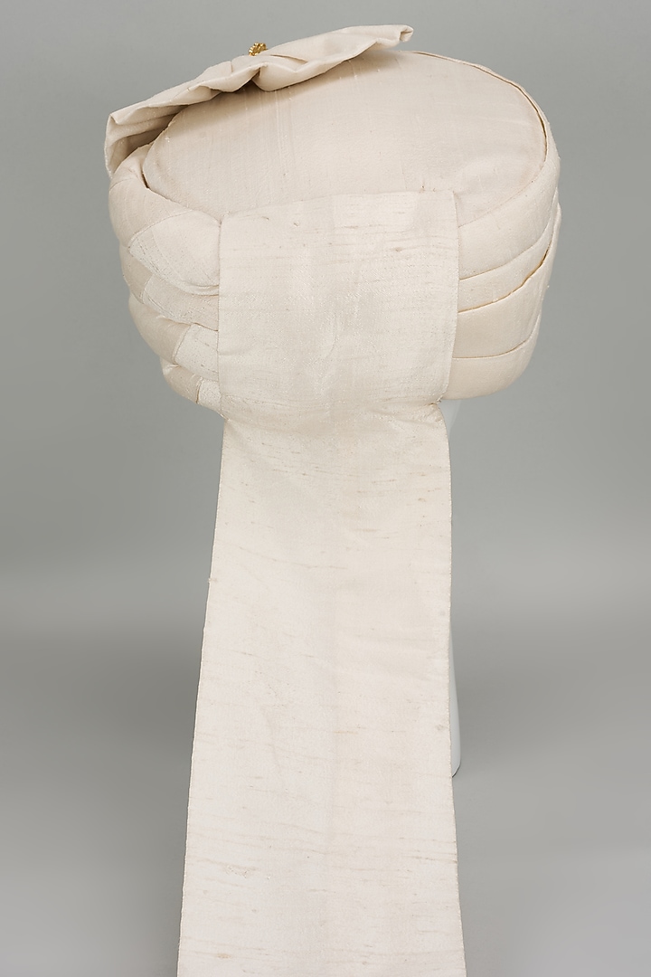 Ivory Raw Silk Safa & Kalangi (Set Of 2) by Vanshik at Pernia's Pop Up Shop
