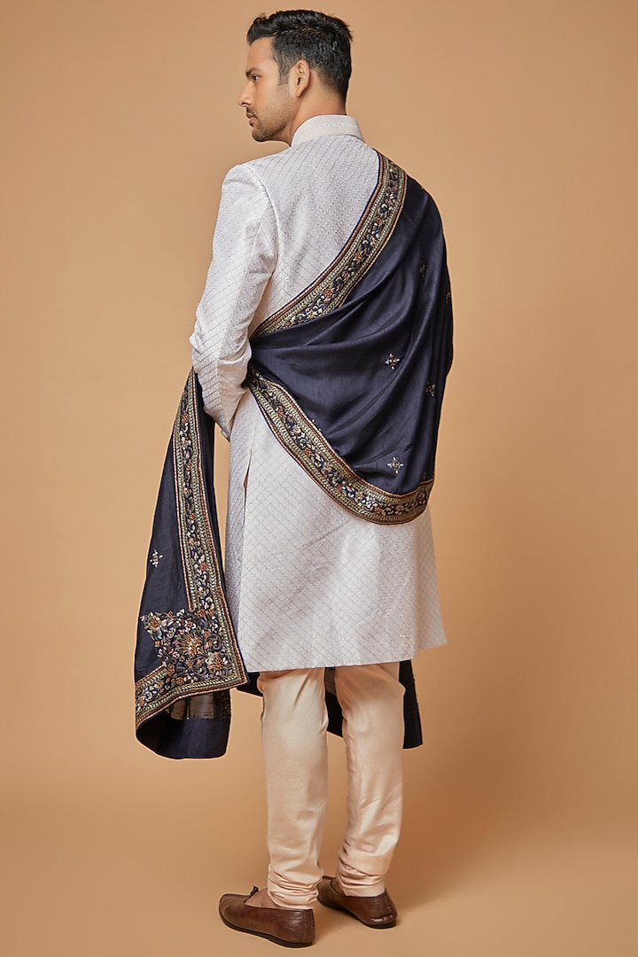 Blue Silk Embroidered Dupatta by Vanshik at Pernia's Pop Up Shop