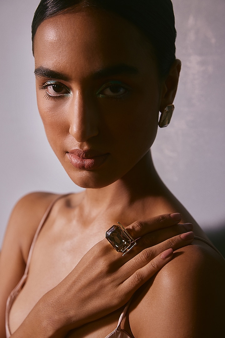 Gold Plated Grey Swarovski Crystal Ring by Voyce Jewellery at Pernia's Pop Up Shop
