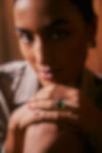 Gold Plated Fern & White Swarovski Crystal Ring by Voyce Jewellery at Pernia's Pop Up Shop