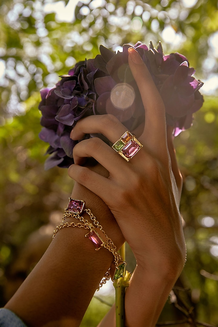 Gold Plated Red Swarovski Crystal Ring by Voyce Jewellery at Pernia's Pop Up Shop