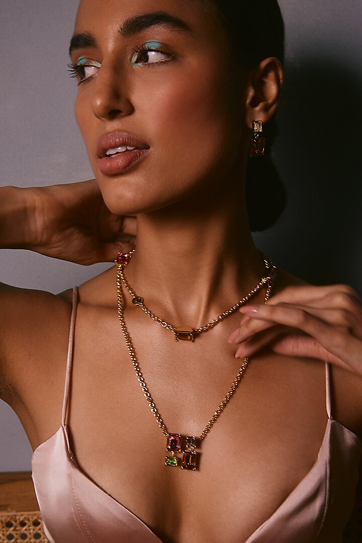 Gold Plated Multi-Colored Swarovski Crystal Necklace by Voyce Jewellery