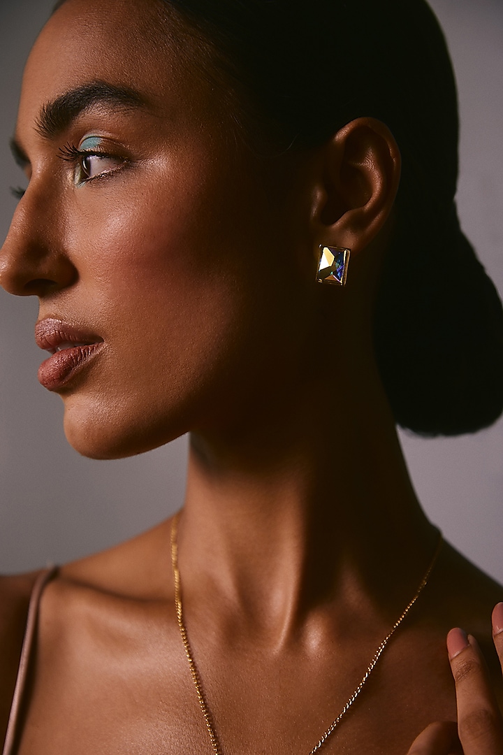 Gold Plated White Swarovski Crystal Stud Earrings by Voyce Jewellery at Pernia's Pop Up Shop