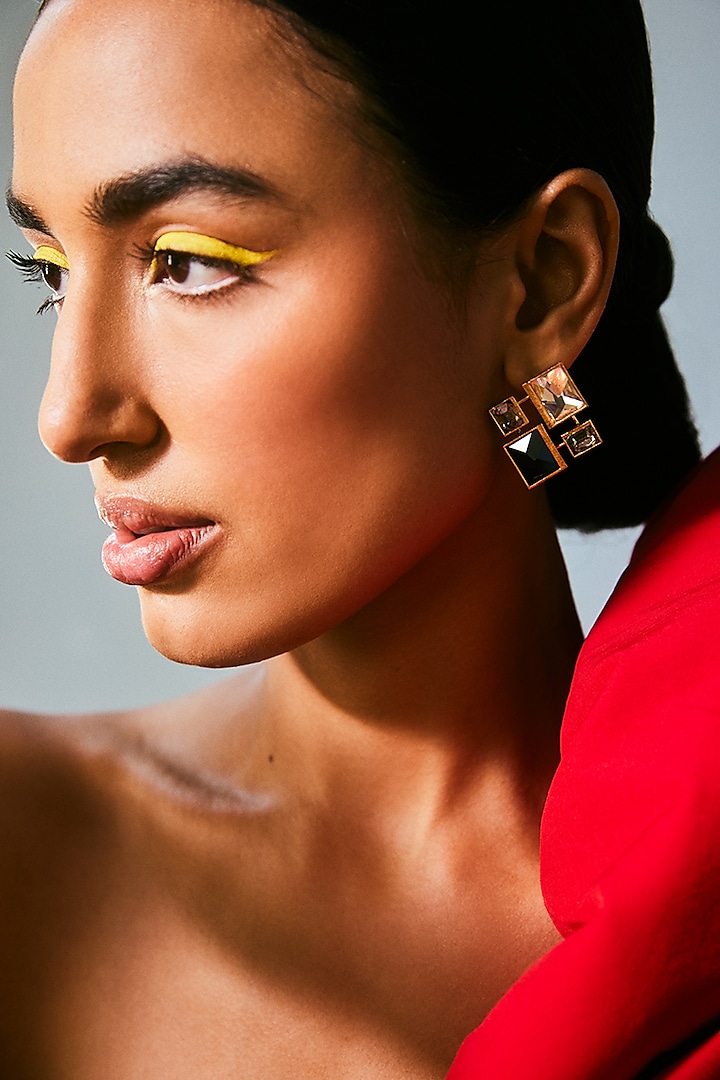 Gold Plated Pink Swarovski Crystal Stud Earrings by Voyce Jewellery