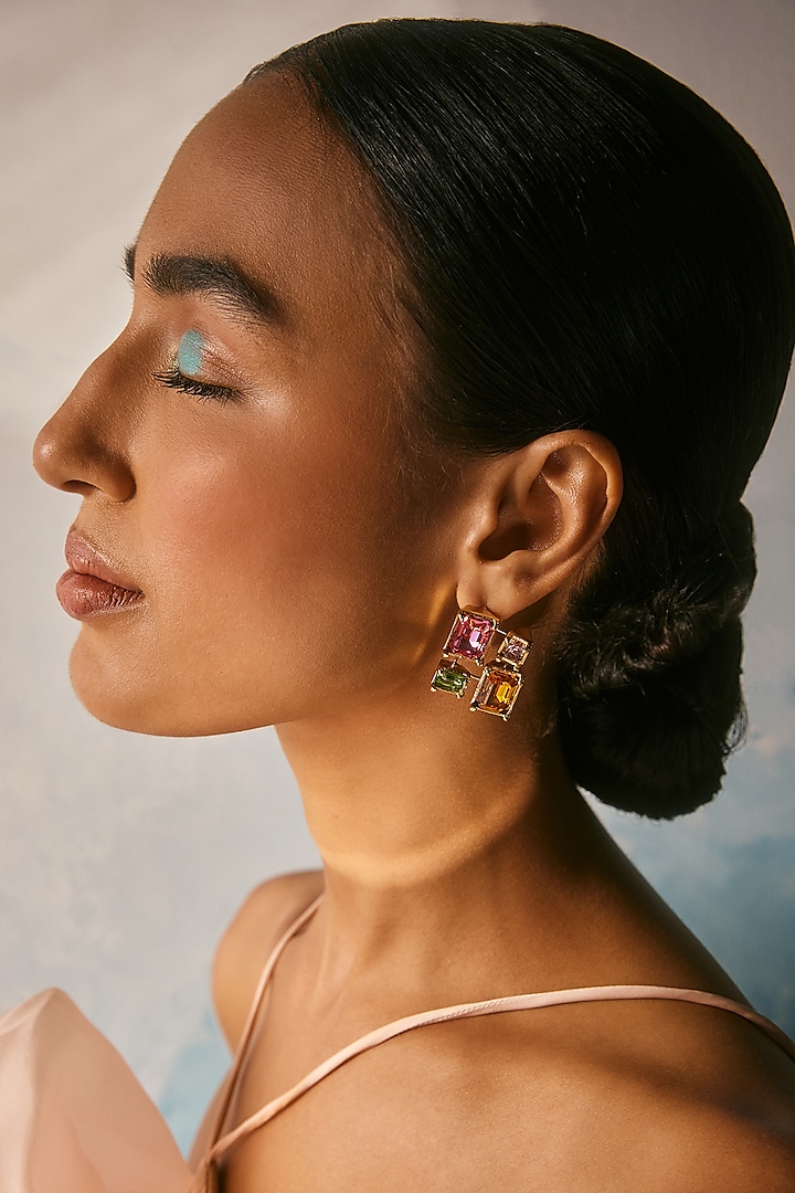 Gold Plated Multi-Colored Swarovski Crystal Stud Earrings by Voyce Jewellery at Pernia's Pop Up Shop