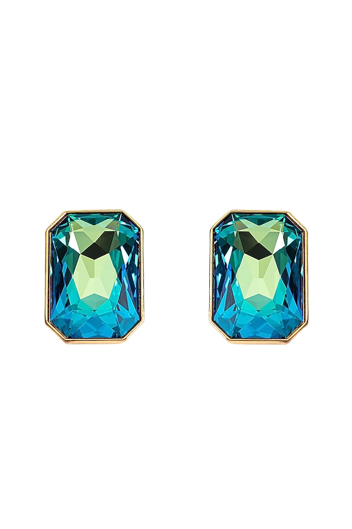 Gold Plated Peacock Blue Swarovski Crystal Stud Earrings by  🆕Swarovski peacock blue set main image 0