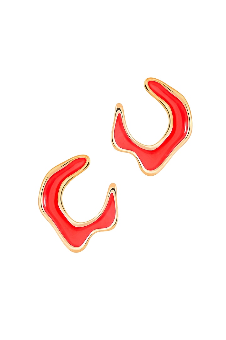 Gold Plated Red Enameled Stud Earrings by Voyce Jewellery at Pernia's Pop Up Shop