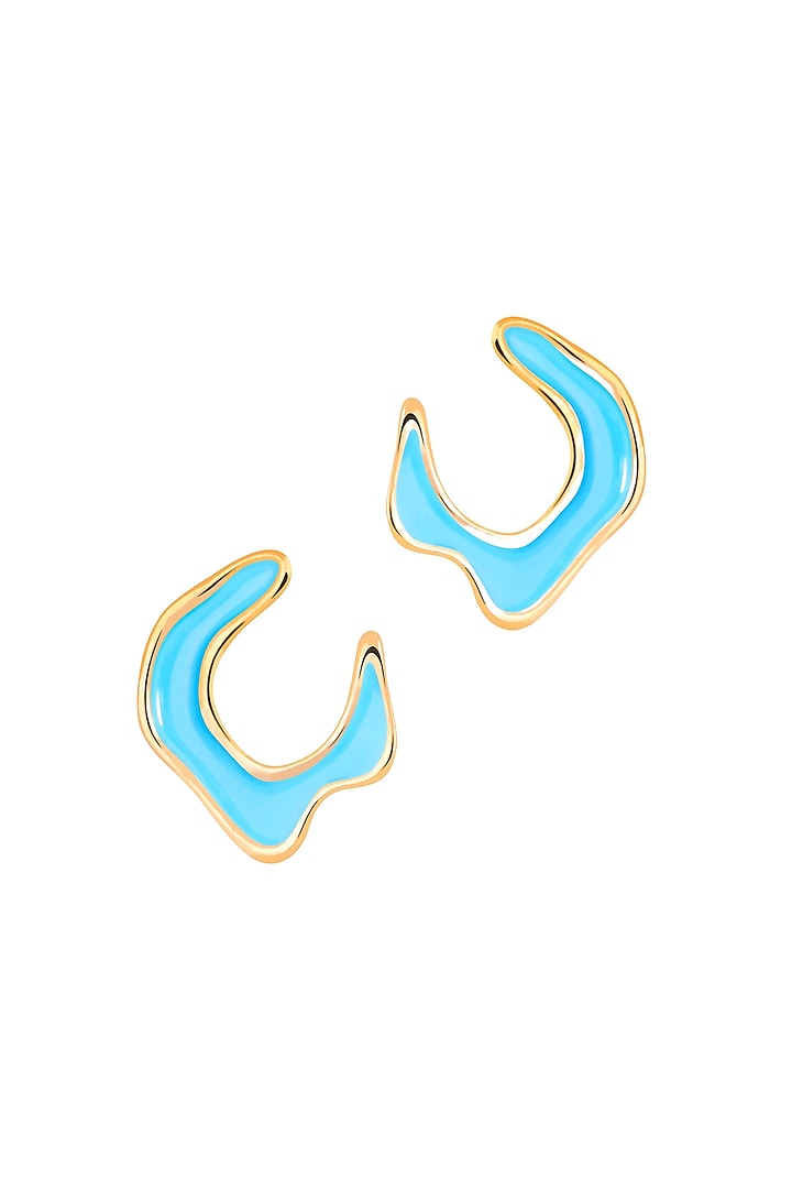 Gold Plated Sky Blue Enameled Stud Earrings by Voyce Jewellery at Pernia's Pop Up Shop