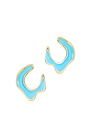 Gold Plated Sky Blue Enameled Stud Earrings by Voyce Jewellery