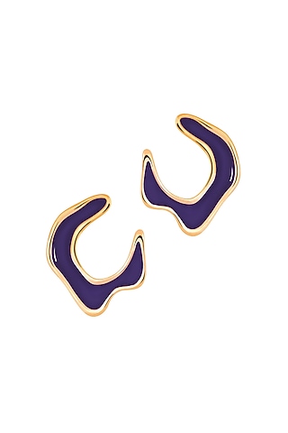 Gold Plated Dark Blue Enameled Stud Earrings by Voyce Jewellery
