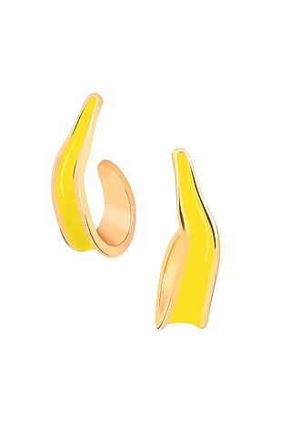 Gold Plated Yellow Enameled Hoop Earrings by Voyce Jewellery