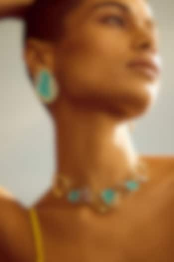 Gold Plated Sky Blue Enameled Necklace by Voyce Jewellery at Pernia's Pop Up Shop