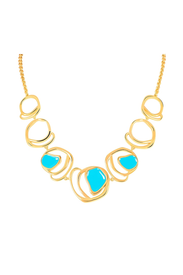 Gold Plated Sky Blue Enameled Necklace by Voyce Jewellery at Pernia's Pop Up Shop