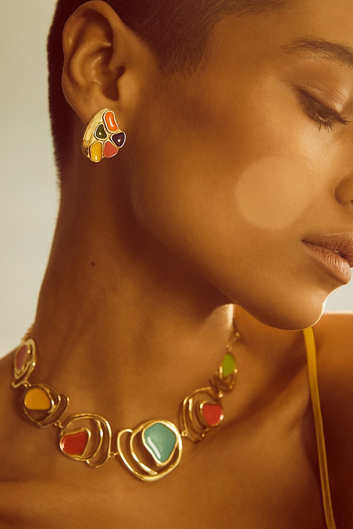 Gold Plated Multi-Colored Enameled Necklace by Voyce Jewellery at Pernia's Pop Up Shop