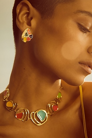 Gold Plated Multi-Colored Enameled Necklace by Voyce Jewellery