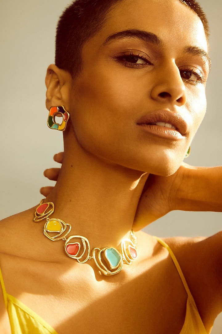 Gold Plated Multi-Colored Enameled Necklace by Voyce Jewellery at Pernia's Pop Up Shop