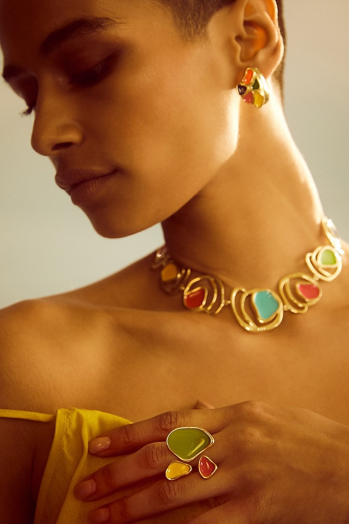 Gold Plated Multi-Colored Enameled Necklace by Voyce Jewellery at Pernia's Pop Up Shop