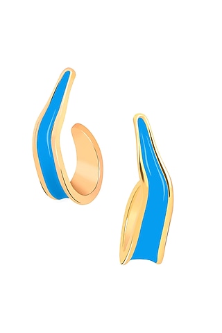 Gold Plated Blue Enameled Hoop Earrings by Voyce Jewellery