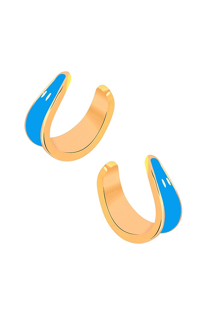 Gold Plated Blue Enameled Hoop Earrings by Voyce Jewellery at Pernia's Pop Up Shop