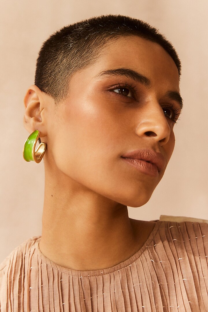 Gold Plated Green Enameled Hoop Earrings by Voyce Jewellery at Pernia's Pop Up Shop