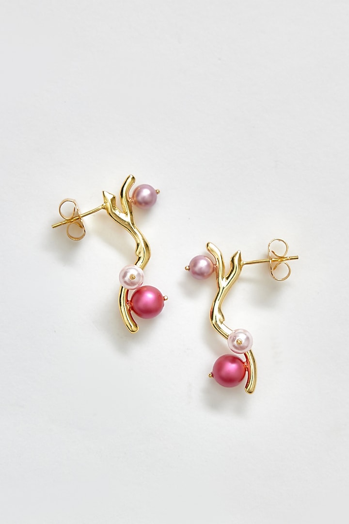 Gold Finish Swarovski & Pearl Earrings by Voyce Jewellery