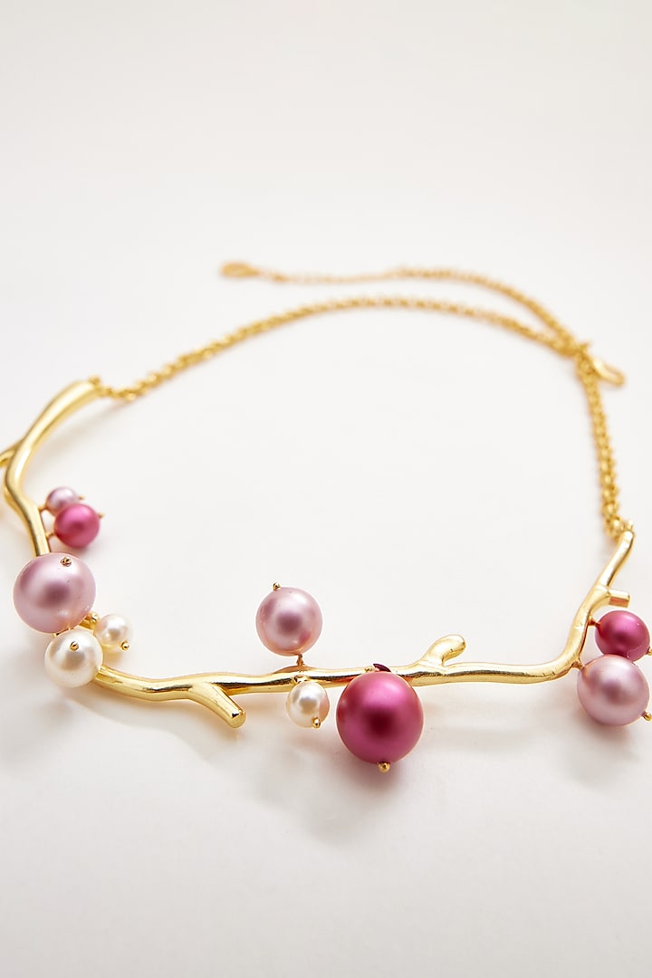 Gold Finish Swarovski & Pearl Necklace by Voyce Jewellery at Pernia's Pop Up Shop