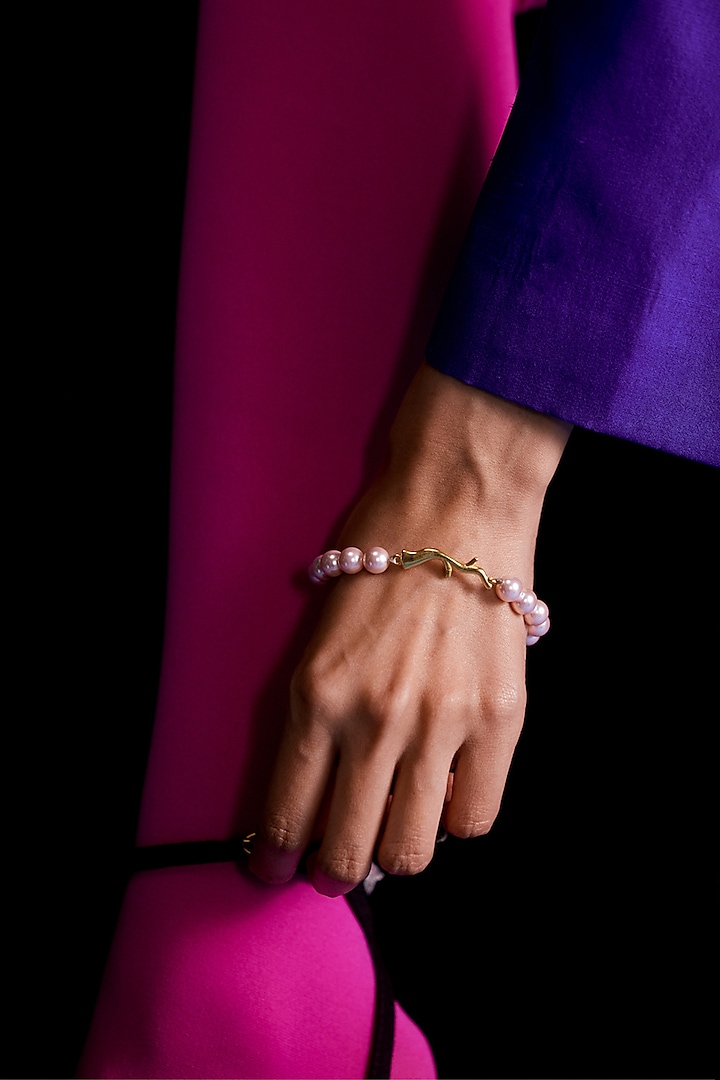 Gold Finish Swarovski & Pearl Bracelet by Voyce Jewellery at Pernia's Pop Up Shop