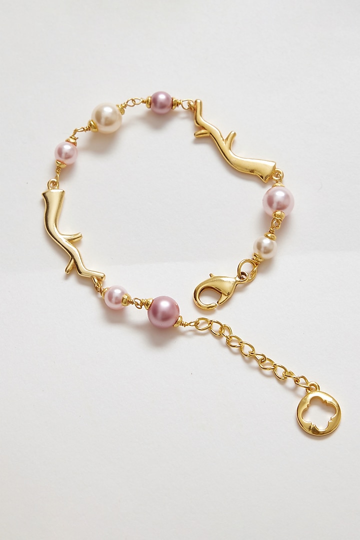 Gold Finish Swarovski & Pearl Bracelet by Voyce Jewellery at Pernia's Pop Up Shop